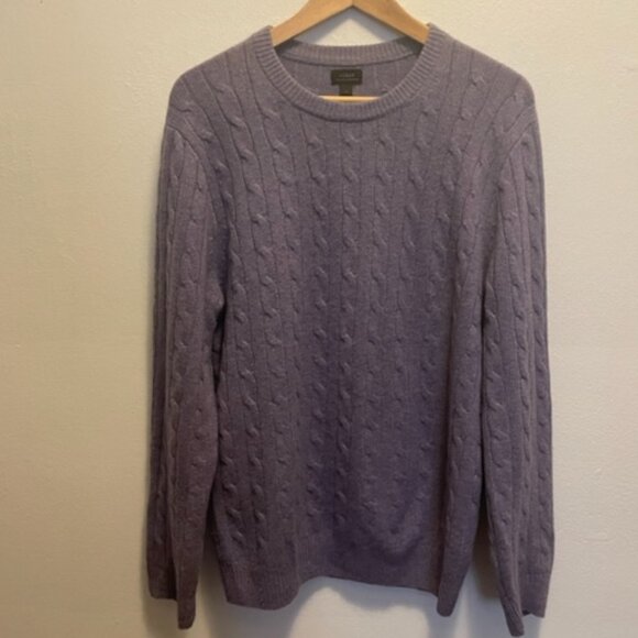 J. Crew heathered lilac cashmere crew neck sweater in alternating cable & rib